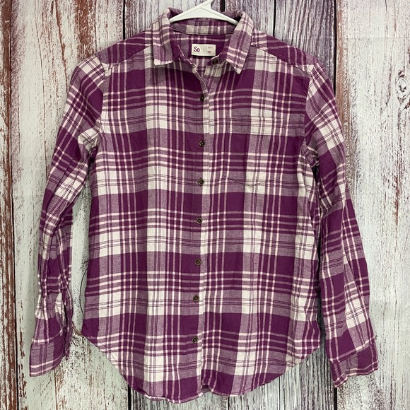 SO Other - SO Girls Cotton Flannel Magenta & White Plaid Long Sleeve Size Large 10/12 #5018
